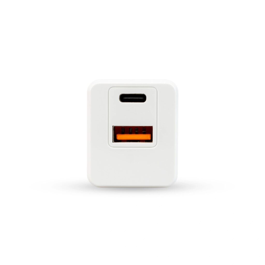 Compact USB‑C wall charger on white background (PowerHOOD style)
