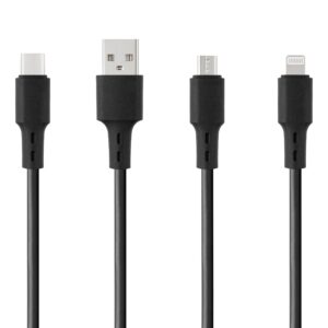 Universal laptop charger cable with multiple connector tips on white background